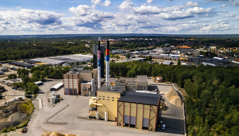 Översiktsbild över fjärrvärmeverket i Hässleholm.